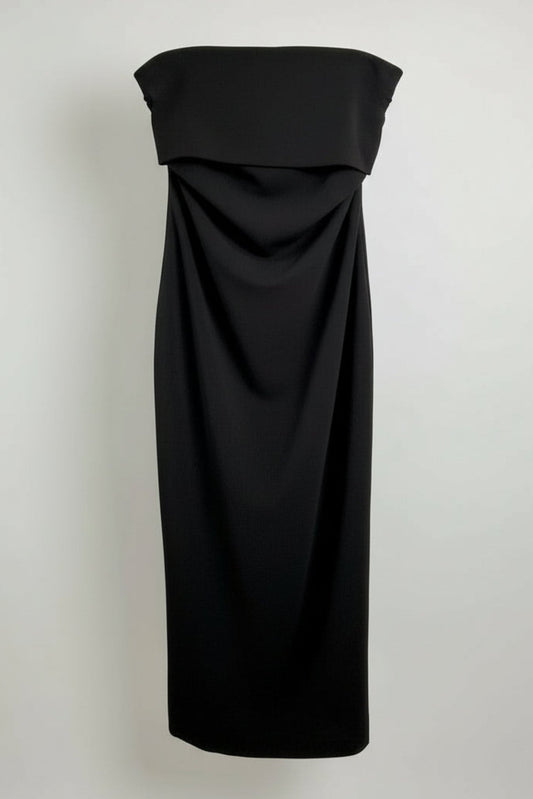 VESTIDO MIDI DRAPEADO NEGRO