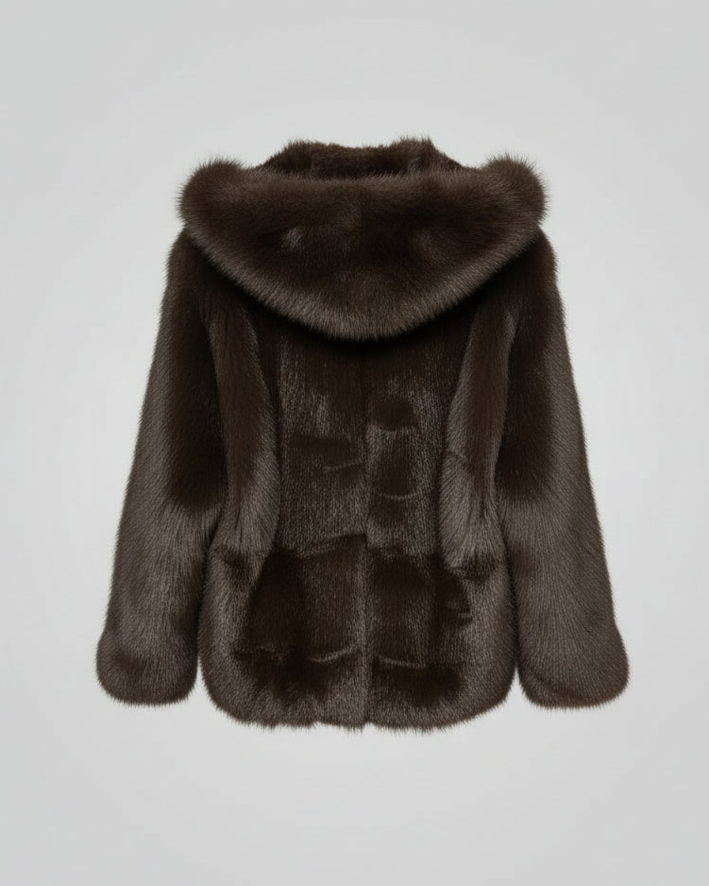 ABRIGO CORTO CAPUCHA EFECTO PELO MARRÓN