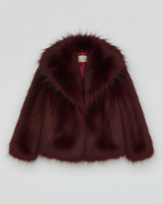 ABRIGO CORTO EFECTO PELO BURDEOS
