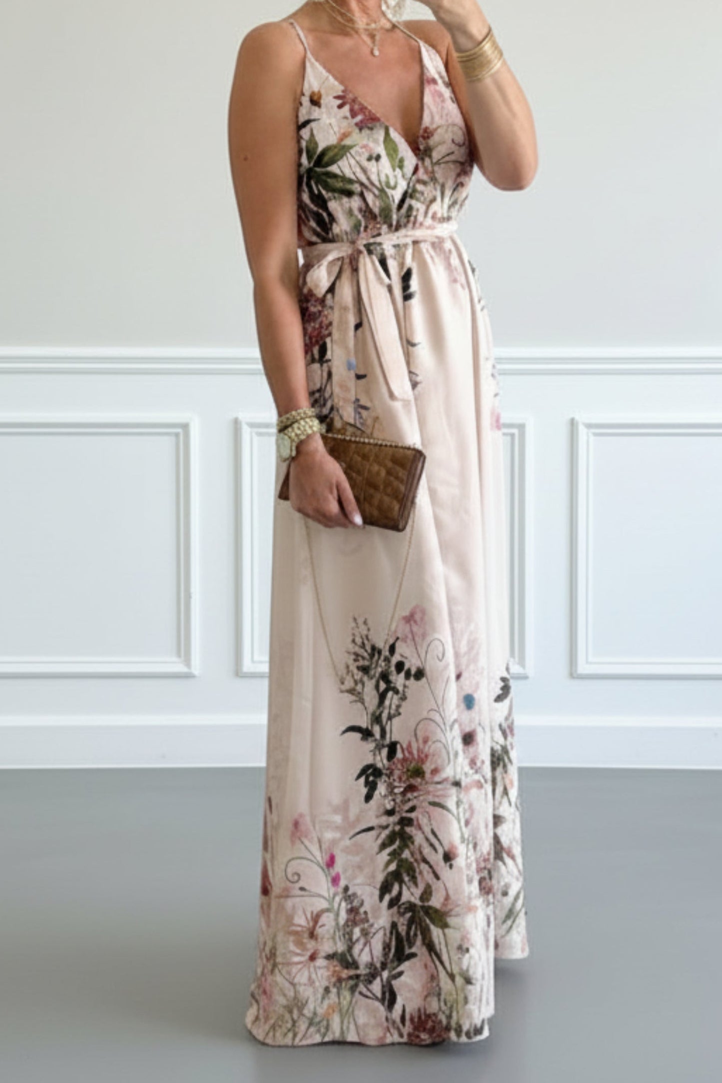 VESTIDO LARGO SATINADO ESTAMPADO