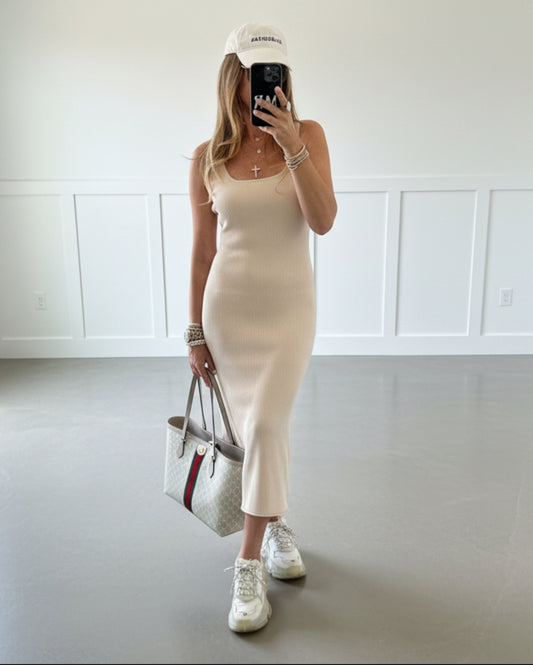 VESTIDO MIDI PUNTO BEIGE