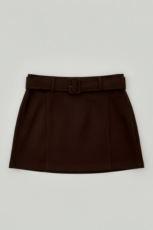 FALDA MINI EFECTO ANTE MARRON