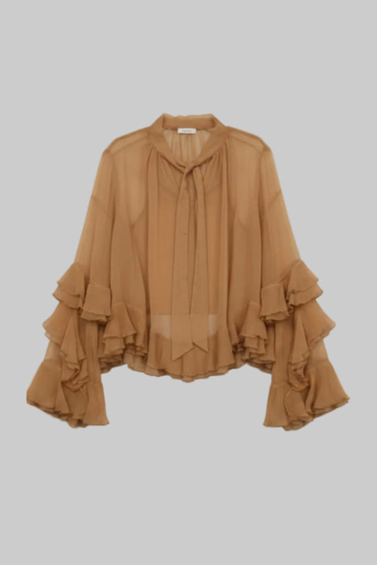 BLUSA VOLANTES CAMEL