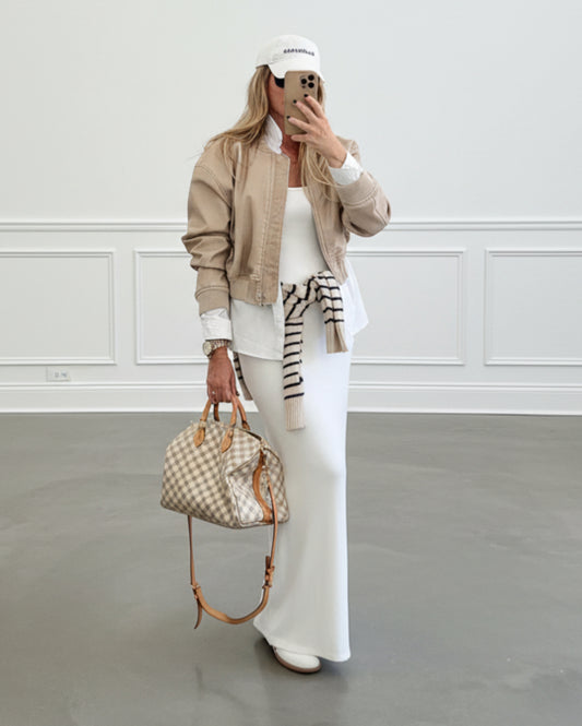 CAZADORA BOMBER EFECTO PIEL BEIGE