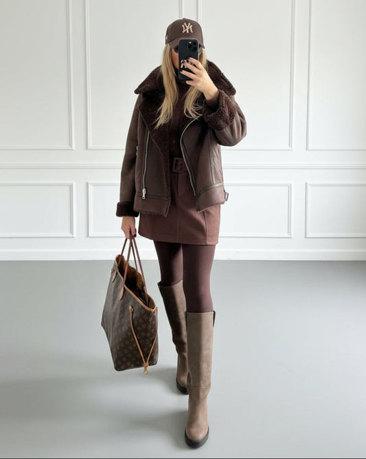 FALDA MINI EFECTO ANTE MARRON