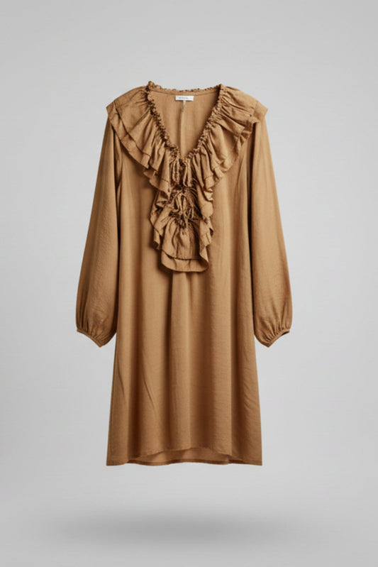 VESTIDO MINI VOLANTES CAMEL