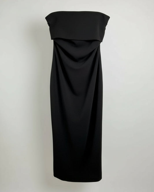 VESTIDO MIDI DRAPEADO NEGRO