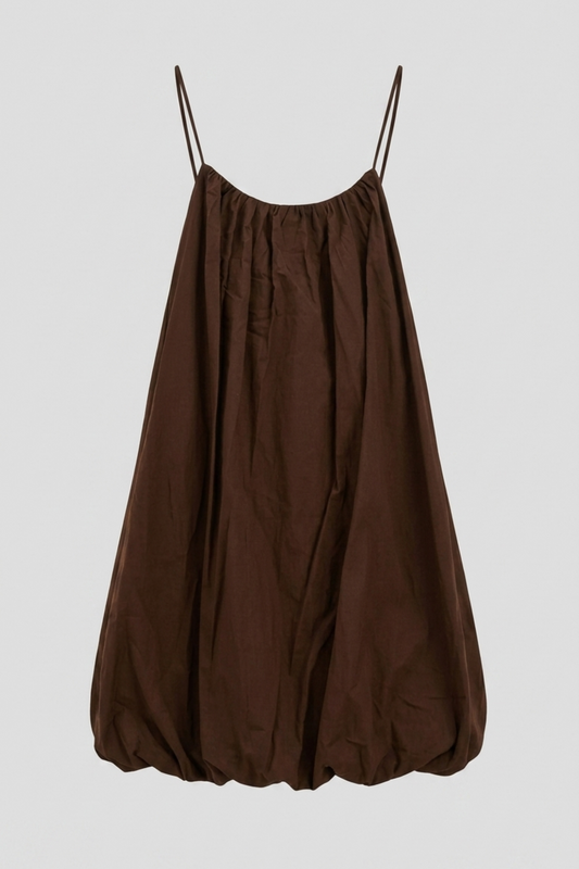 VESTIDO GLOBO TIRANTES MARRON