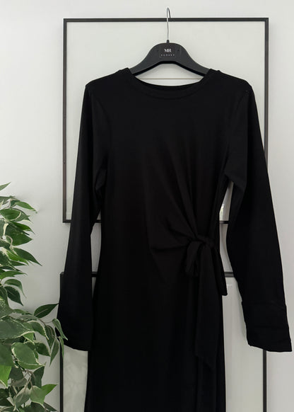 VESTIDO MIDI DRAPEADO NUDO NEGRO