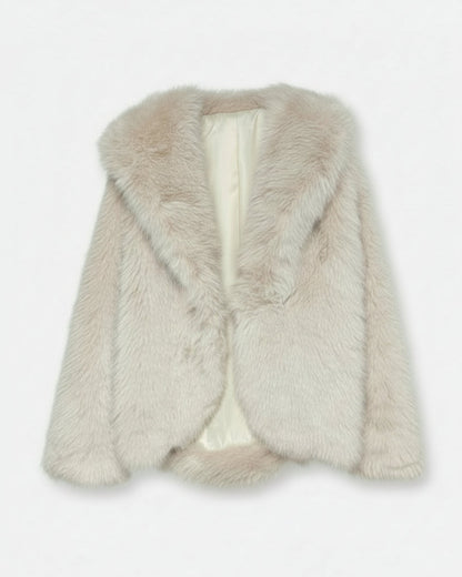 ABRIGO CORTO CAPUCHA EFECTO PELO BEIGE