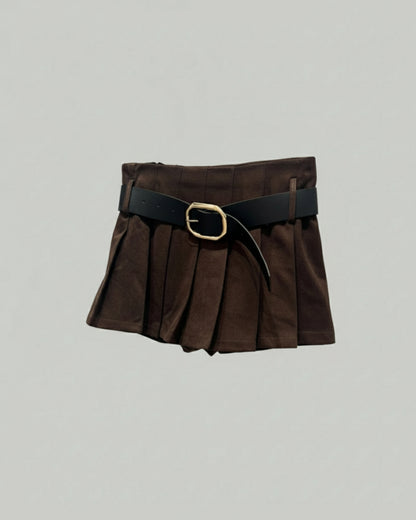 FALDA PANTALON TABLAS CINTURÓN MARRÓN