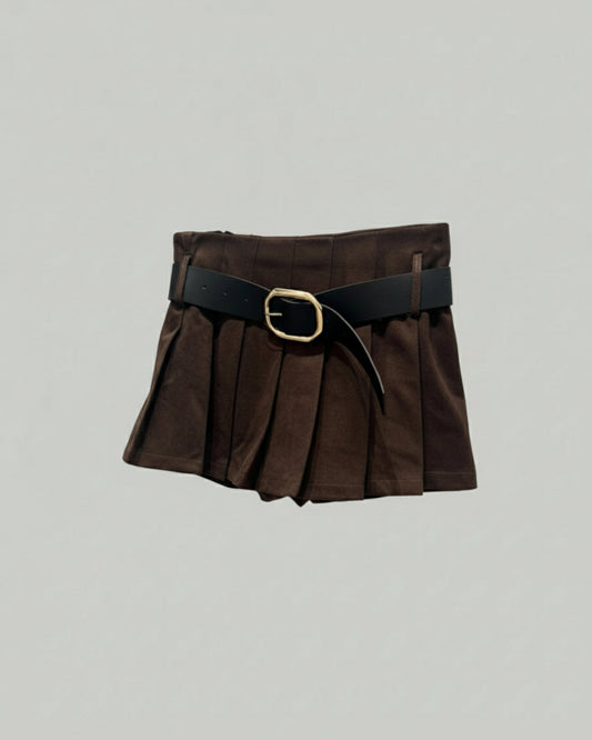 FALDA PANTALON TABLAS CINTURÓN MARRÓN