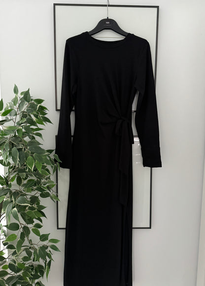 VESTIDO MIDI DRAPEADO NUDO NEGRO