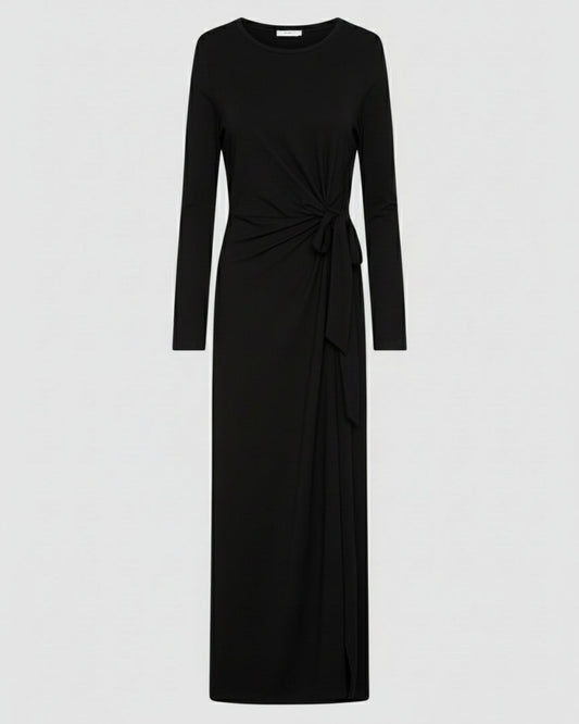 VESTIDO MIDI DRAPEADO NUDO NEGRO