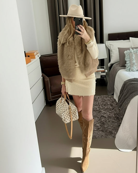 FALDA MINI LENTEJUELAS BEIGE