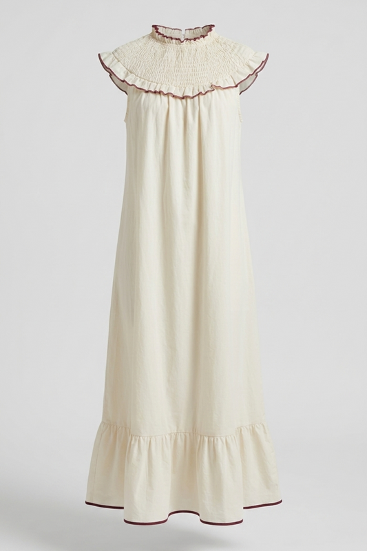 VESTIDO LARGO NIDO DE ABEJA BEIGE
