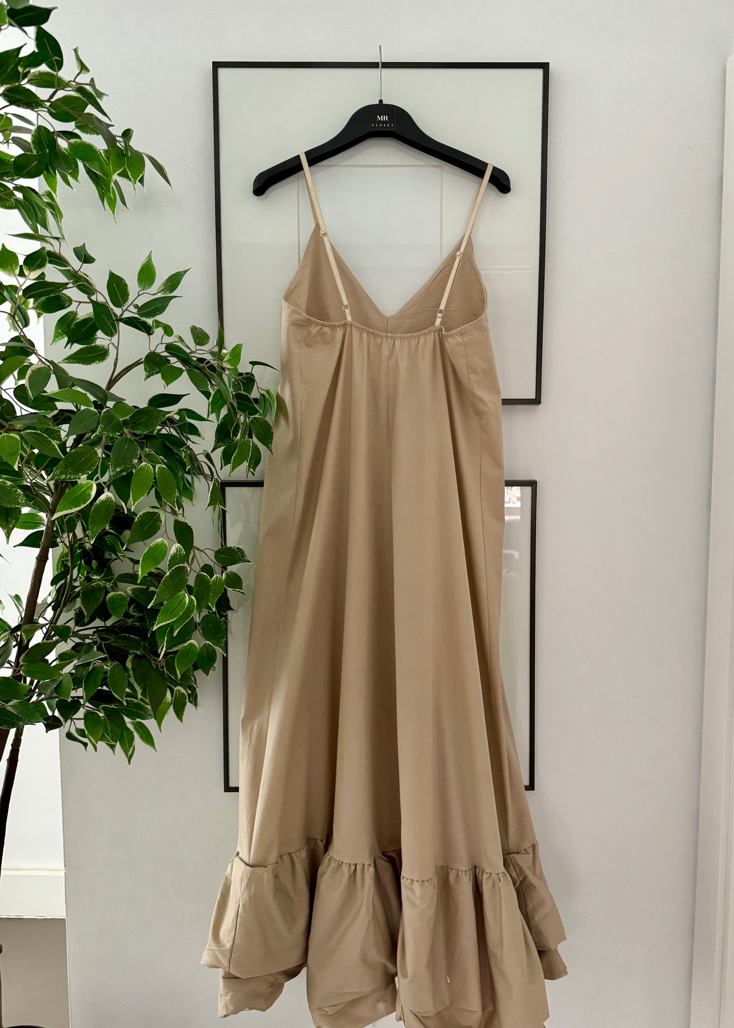 Vestido Largo Volante Globo Beige