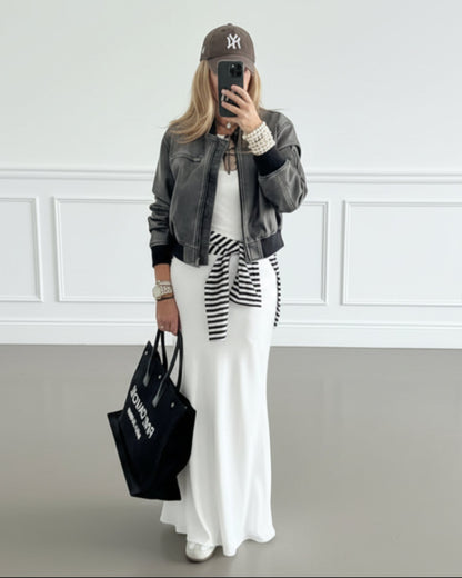 FALDA MIDI SATINADA BLANCA