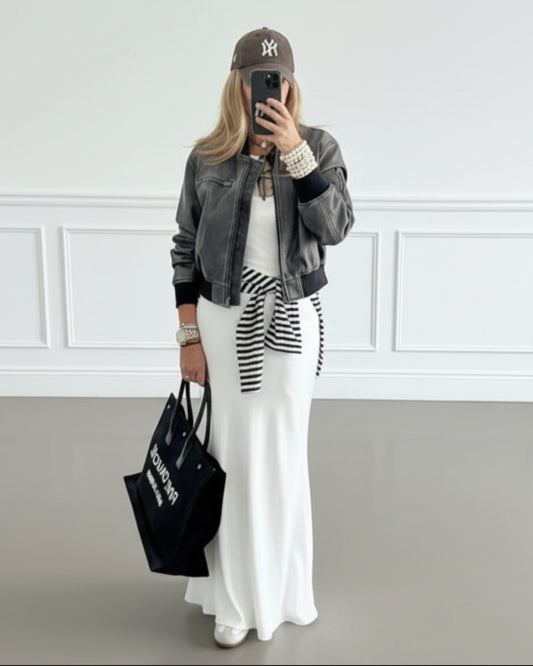 FALDA MIDI SATINADA BLANCA