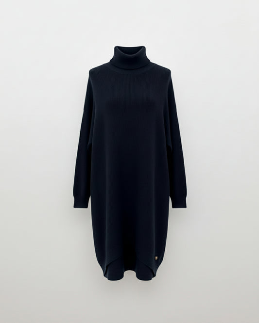 VESTIDO MIDI PUNTO CUELLO SUBIDO AZUL