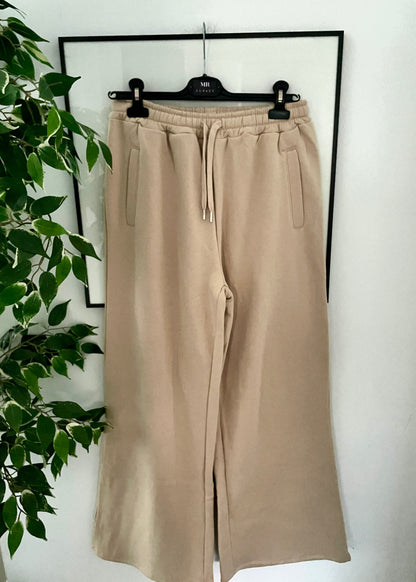 Pantalón Ancho Felpa Beige Oscuro