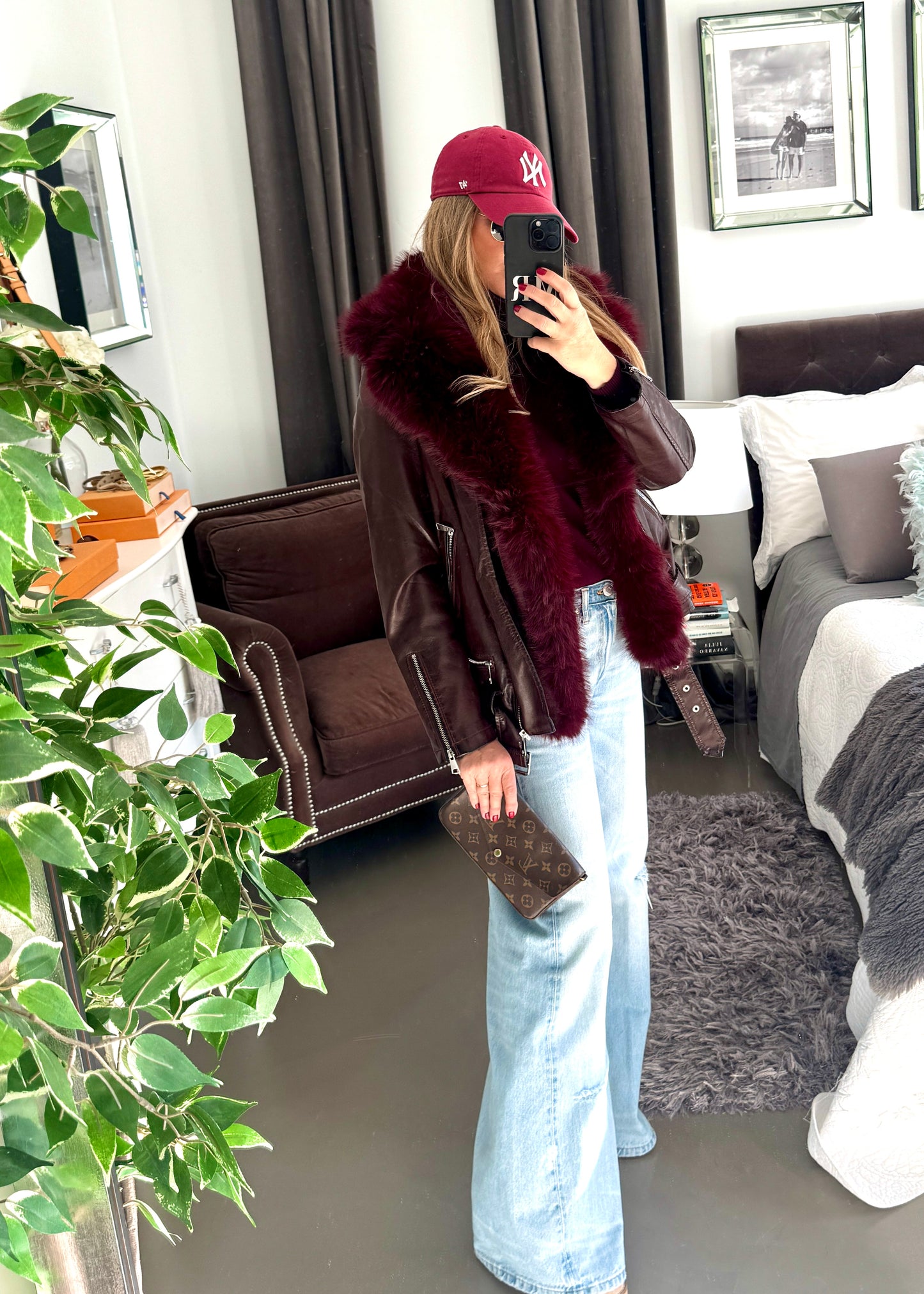 CAZADORA BIKER EFECTO PIEL BURDEOS