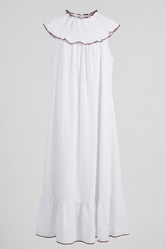VESTIDO LARGO NIDO DE ABEJA BLANCO