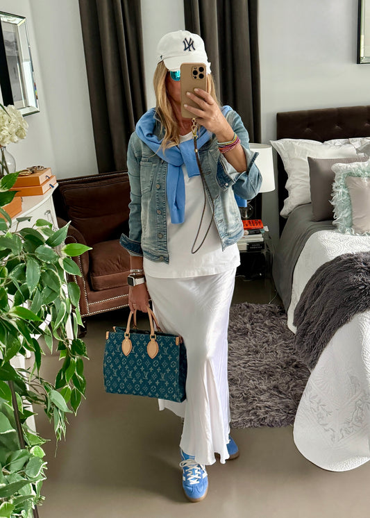 FALDA MIDI SATINADA BLANCA