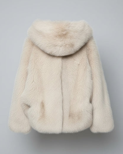 ABRIGO CORTO CAPUCHA EFECTO PELO BEIGE