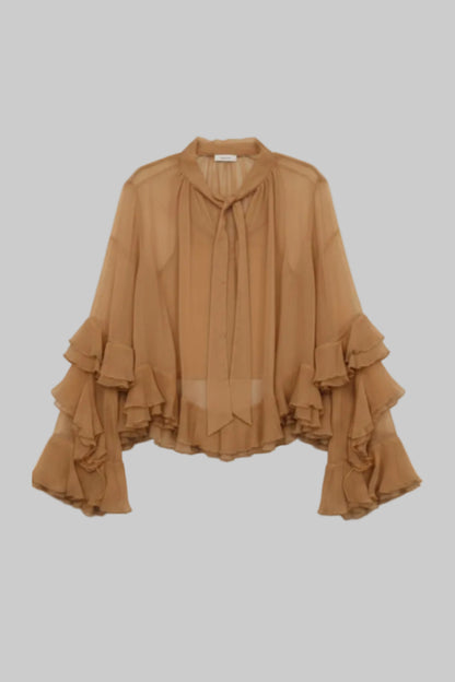 BLUSA VOLANTES CAMEL