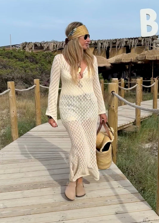 VESTIDO LARGO CROCHET BEIGE