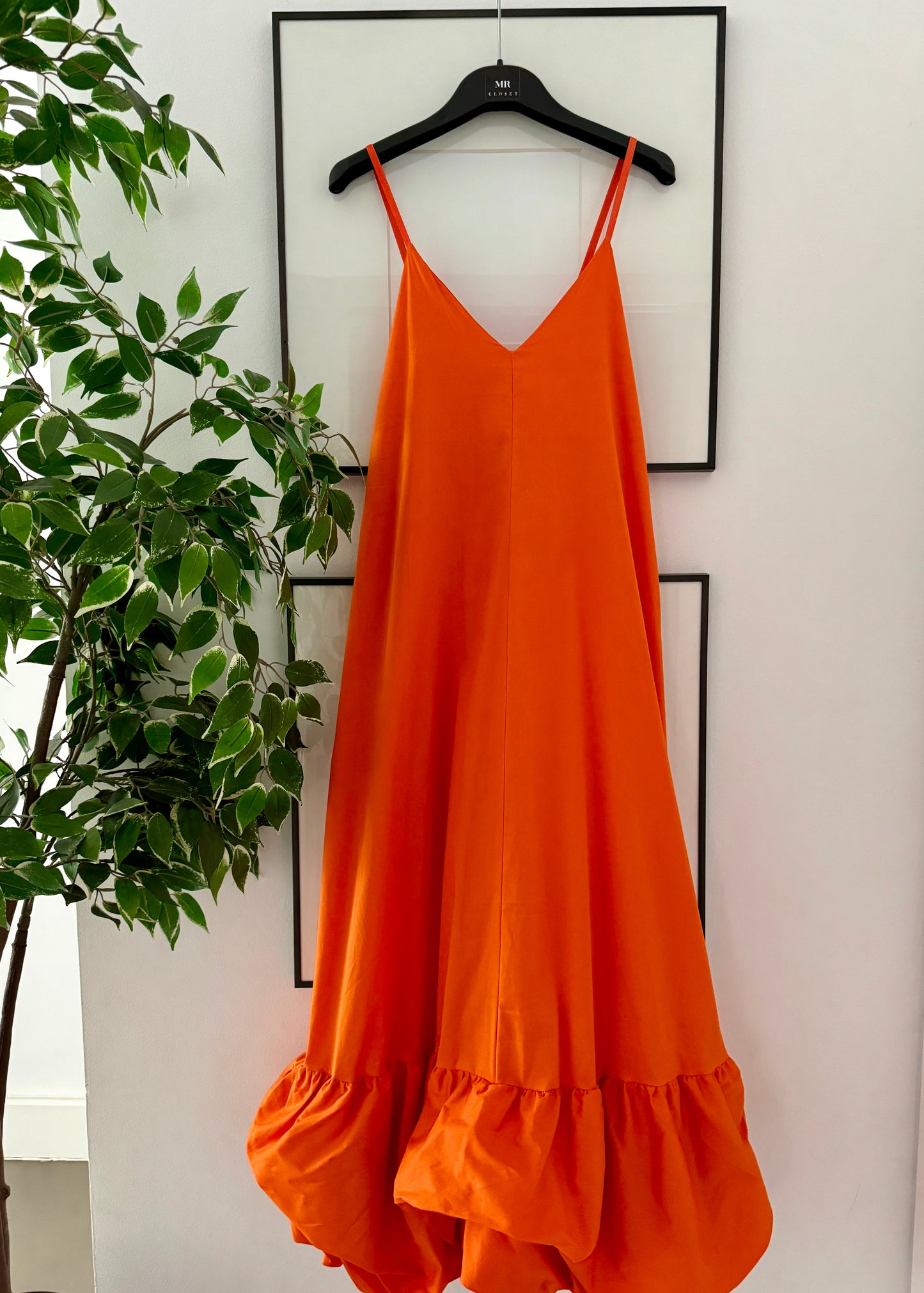 Vestido Largo Volante Globo Naranja