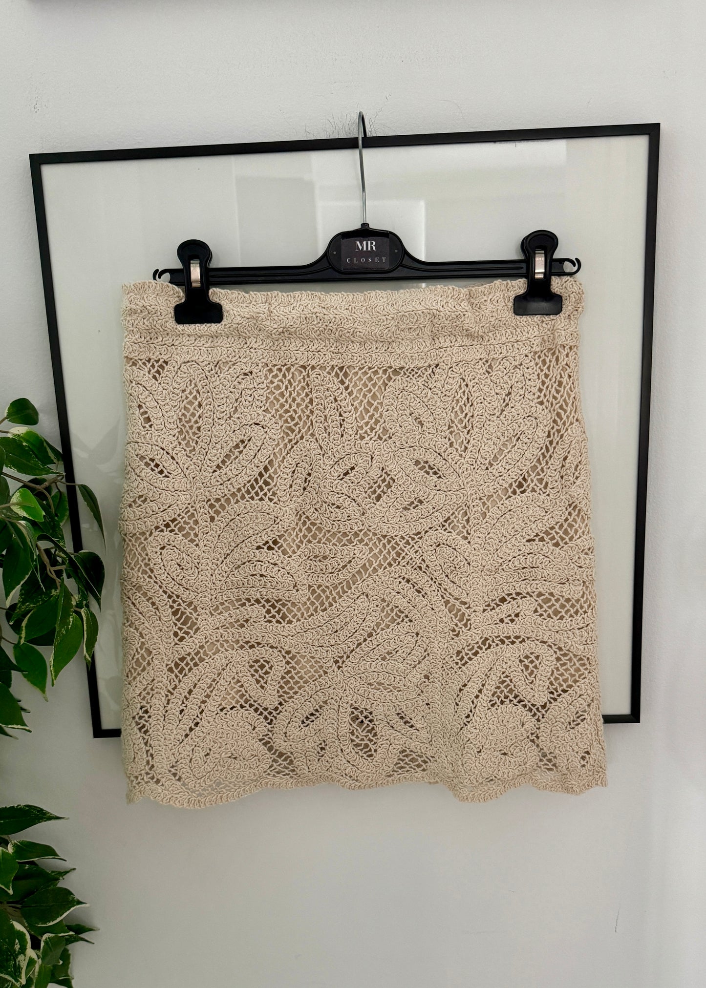 Falda Mini Crochet Beige