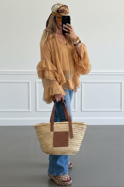 BLUSA VOLANTES CAMEL