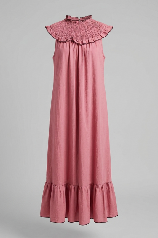 VESTIDO LARGO NIDO DE ABEJA ROSA
