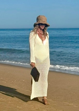 VESTIDO MIDI CROCHET BEIGE