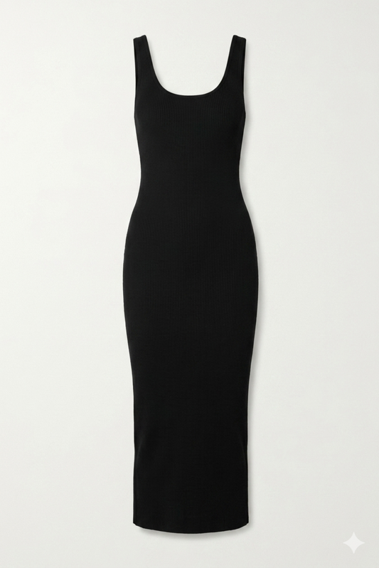 VESTIDO MIDI PUNTO NEGRO