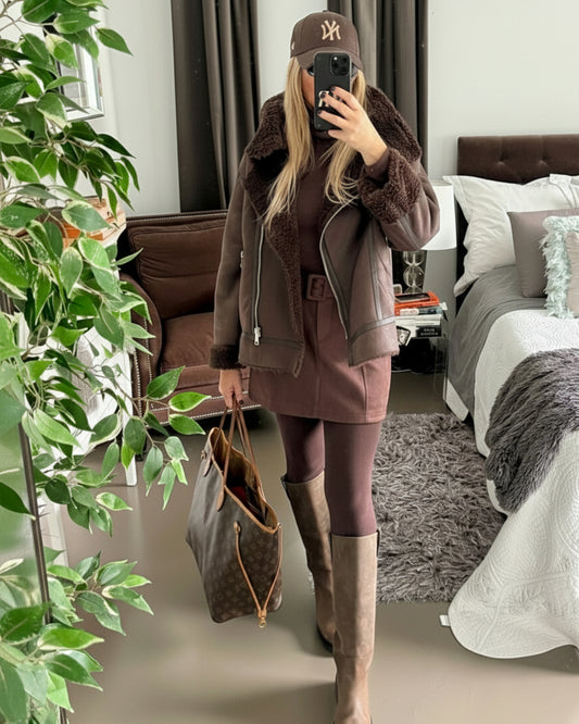 FALDA MINI EFECTO ANTE MARRON