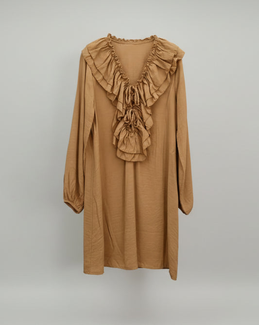 VESTIDO MINI VOLANTES CAMEL