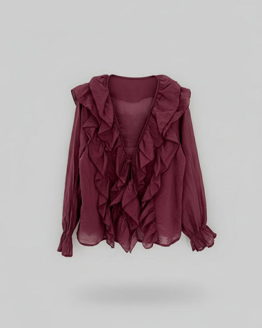 CAMISA VOLANTES BURDEOS