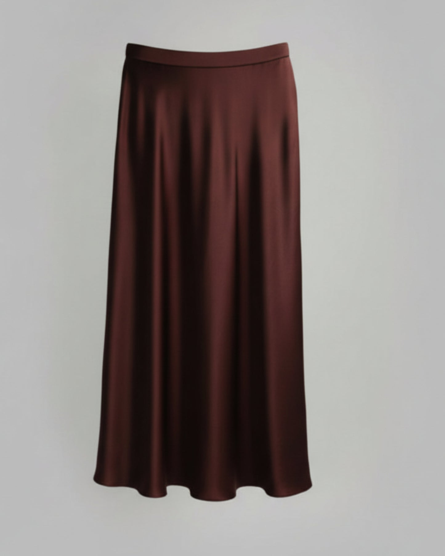 FALDA MIDI SATINADA MARRÓN