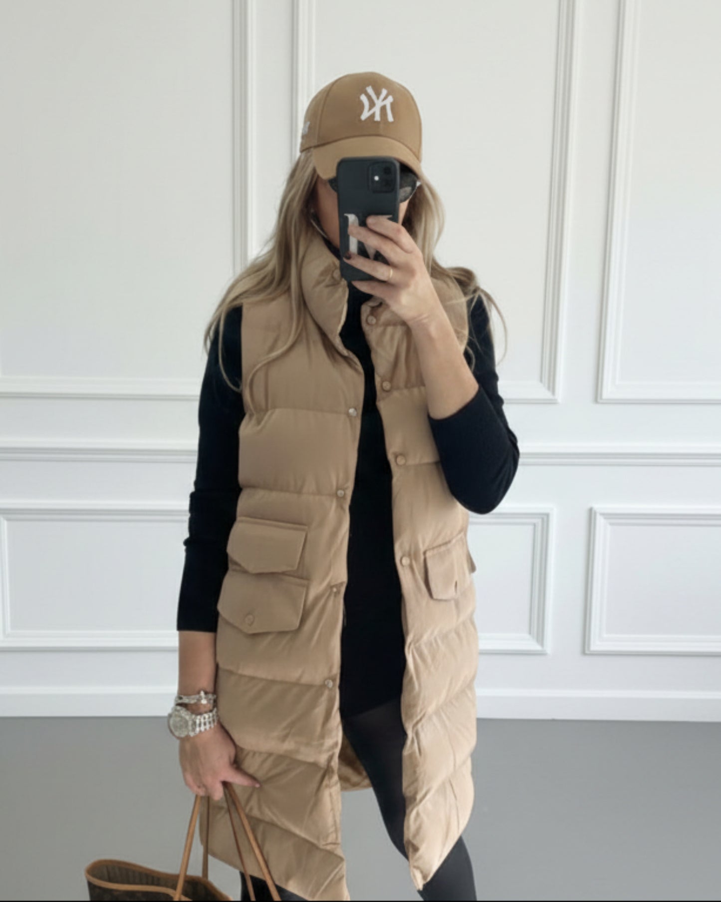 CHALECO ACOLCHADO LARGO CAMEL