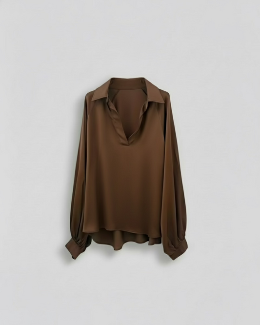 CAMISA FLUIDA SATINADA MARRÓN